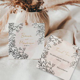 Etiquetas Para Lembrancinhas Aquarela Rosa com Desenho Floral Preto Elegante