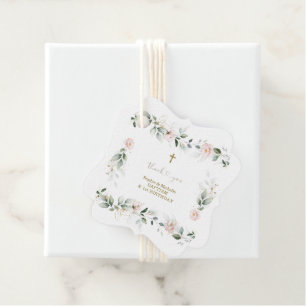 Etiquetas Para Lembrancinhas Aquarela Verde Rosa Floral Dourado Batismo  