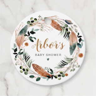 Etiquetas Para Lembrancinhas ARBOR Bohemian Feather Greenery Wreath Boho