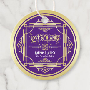 Etiquetas Para Lembrancinhas Art Deco Casamento Amor e Obrigados Dourado Púrpu