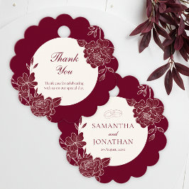 Etiquetas Para Lembrancinhas Arte de Linha Floral Burgundy Profundo Casamento