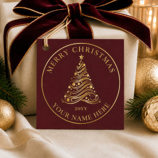 Etiquetas Para Lembrancinhas Árvore de Natal em Ouro Elegante Presente de Féria