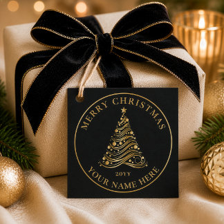 Etiquetas Para Lembrancinhas Árvore de Natal em Ouro Elegante Presente de Féria