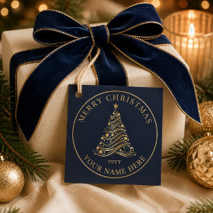 Etiquetas Para Lembrancinhas Árvore de Natal em Ouro Elegante Presente de Féria