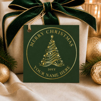 Etiquetas Para Lembrancinhas Árvore de Natal Fir Verde Dourada Elegante Present
