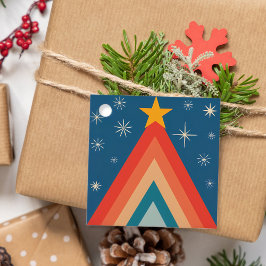 Etiquetas Para Lembrancinhas Árvore de Natal Minimalista Vermelha e Azul Retro