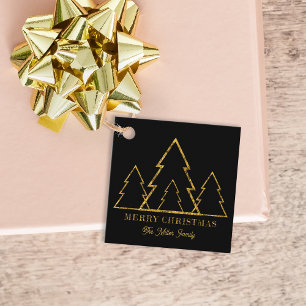 Etiquetas Para Lembrancinhas Árvores de Natal Douradas e Elegantes e Minimalist