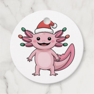 Etiquetas Para Lembrancinhas Axolote engraçado de Natal com chapéu de Papai Noe