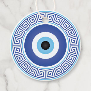 Etiquetas Para Lembrancinhas Aztec Mau de Chave do Círculo Grego Azul Branco