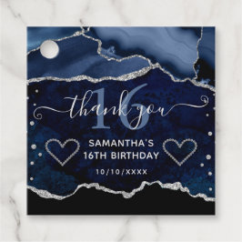 Etiquetas Para Lembrancinhas Azul e Mármore de Ágata Brilhante Prata Doce 16 