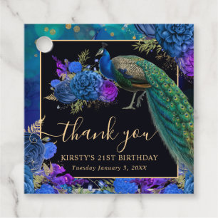 Etiquetas Para Lembrancinhas Azul e Roxo Floral Pavão Aniversário