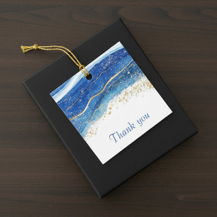 Etiquetas Para Lembrancinhas Azul elegante e Dourada Aquarela Obrigado