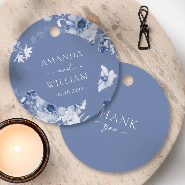 Etiquetas Para Lembrancinhas Azul Empoeirado Floral "Obrigado" (Criador carregado)