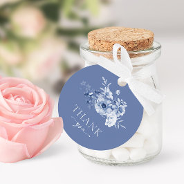 Etiquetas Para Lembrancinhas Azul Empoeirado Floral "Obrigado"