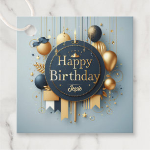 Etiquetas Para Lembrancinhas Azul Marinho e Coroa Real Dourada Feliz Aniversári