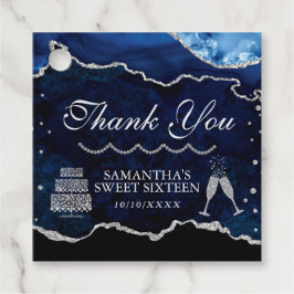 Etiquetas Para Lembrancinhas Azul Marinho e Prata Brilho Ágata Mármore Doce 16