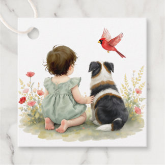 Etiquetas Para Lembrancinhas Baby Girl, Puppy Dog, Butterflies and Wildflowers