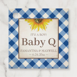 Etiquetas Para Lembrancinhas Baby Q Gingham e Sunflower Obrigado Blue