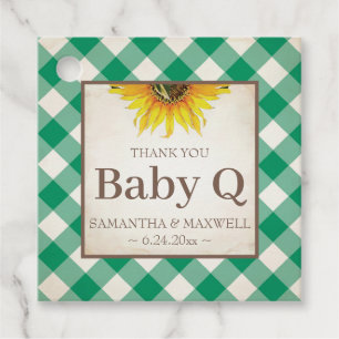 Etiquetas Para Lembrancinhas Baby Q Gingham e Sunflower Obrigado Green