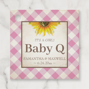 Etiquetas Para Lembrancinhas Baby Q Gingham e Sunflower Obrigado Rosa
