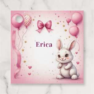 Etiquetas Para Lembrancinhas Balão de Aniversário Coelho Rosa 🐰