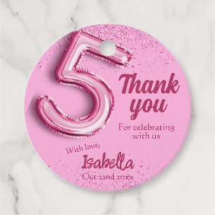 Etiquetas Para Lembrancinhas Balão giro, cor-de-rosa, n.º 5, aniversário de 5 c