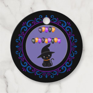 Etiquetas Para Lembrancinhas Balões de Feliz Halloween Gato Preto Roxo Azul