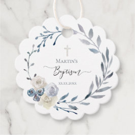 Etiquetas Para Lembrancinhas Baptism floral azul empoeirado Coroa azul Favor Et