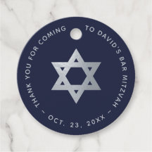 Bar Mitzvah Navy Blue Faux Silver Star of David