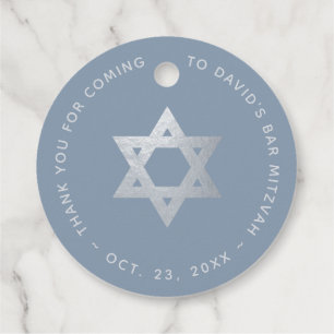 Etiquetas Para Lembrancinhas Bar Mitzvah Poeira Azul & Estrela de Davi Prateada