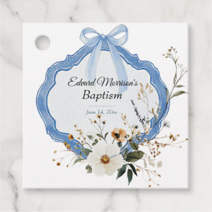 Etiquetas Para Lembrancinhas Batismo Azul-Derramante Floral Elegante