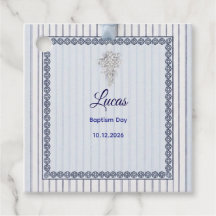 Batismo da Cruz de Prata com Renda Listrada Azul