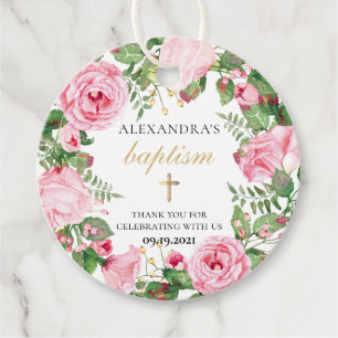 Etiquetas Para Lembrancinhas Batismo De Garota Floral Elegante De Watercolor Ob