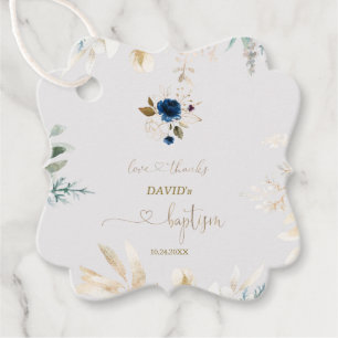 Etiquetas Para Lembrancinhas Batismo Dourado Floral Azul-Aquarela Encantadora