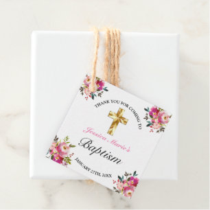 Etiquetas Para Lembrancinhas Batismo Dourado Floral PInk Elegante