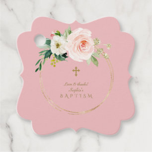 Etiquetas Para Lembrancinhas Batismo Dourado Floral Rosa Único
