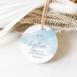 Etiquetas Para Lembrancinhas Batismo elegante azul-aquarela