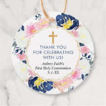 Batismo floral amarelo-rosa-azul de primeira comun