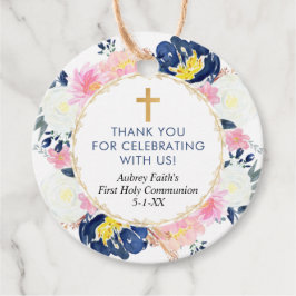 Etiquetas Para Lembrancinhas Batismo floral amarelo-rosa-azul de primeira comun