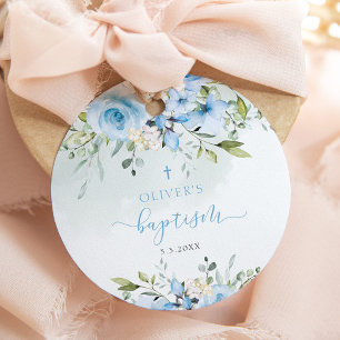 Etiquetas Para Lembrancinhas Batismo floral azul favorito do bebê