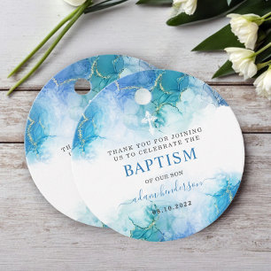 Etiquetas Para Lembrancinhas Batismo Moderno Blue Watercolor - Obrigado