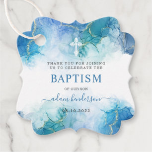 Etiquetas Para Lembrancinhas Batismo Moderno Blue Watercolor - Obrigado