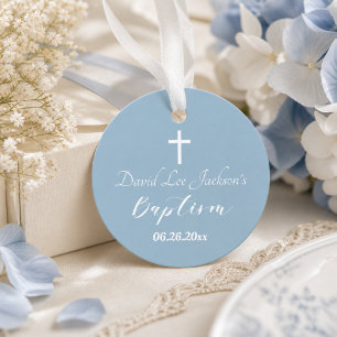 Etiquetas Para Lembrancinhas Batismo Moderno Christening White Cross Dusty Blue