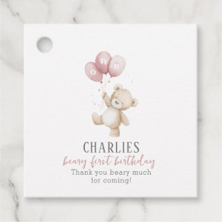 Etiquetas Para Lembrancinhas Beary First Pink 1st Birthday Teddy Favor Tag