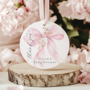 Etiquetas Para Lembrancinhas Bebê em Flor Rosa Corado Laço Floral Obrigada