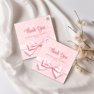 Etiquetas Para Lembrancinhas Bebê Menina com Laço Rosa e Bolinhas