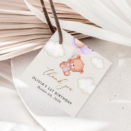 Etiquetas Para Lembrancinhas Bebê Urso, Balões Roxos, Primeiro Aniversário