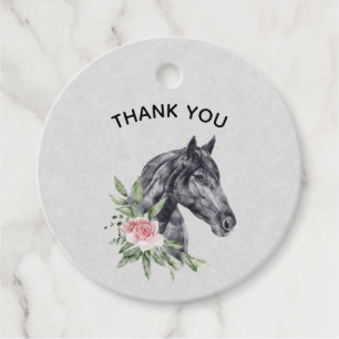 Etiquetas Para Lembrancinhas Belo Retrato de Cabeça de Cavalo Negro Aquarela