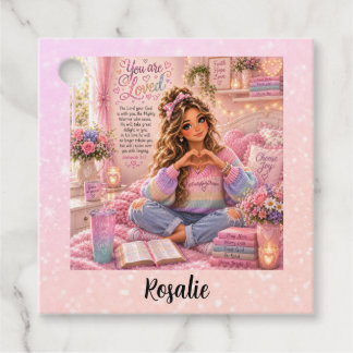 Etiquetas Para Lembrancinhas Bíblia Cristã Menina Arco-Íris Rosa Pastel Bonita