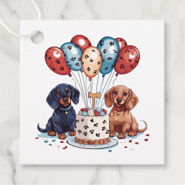 Etiquetas Para Lembrancinhas Birthday Dachshund Dogs (Frente)